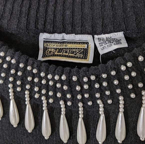 NWT Vintage 80s Anytime Glitz Silk and Angora Beaded Embellished Sweater Size M - Picture 2 of 9